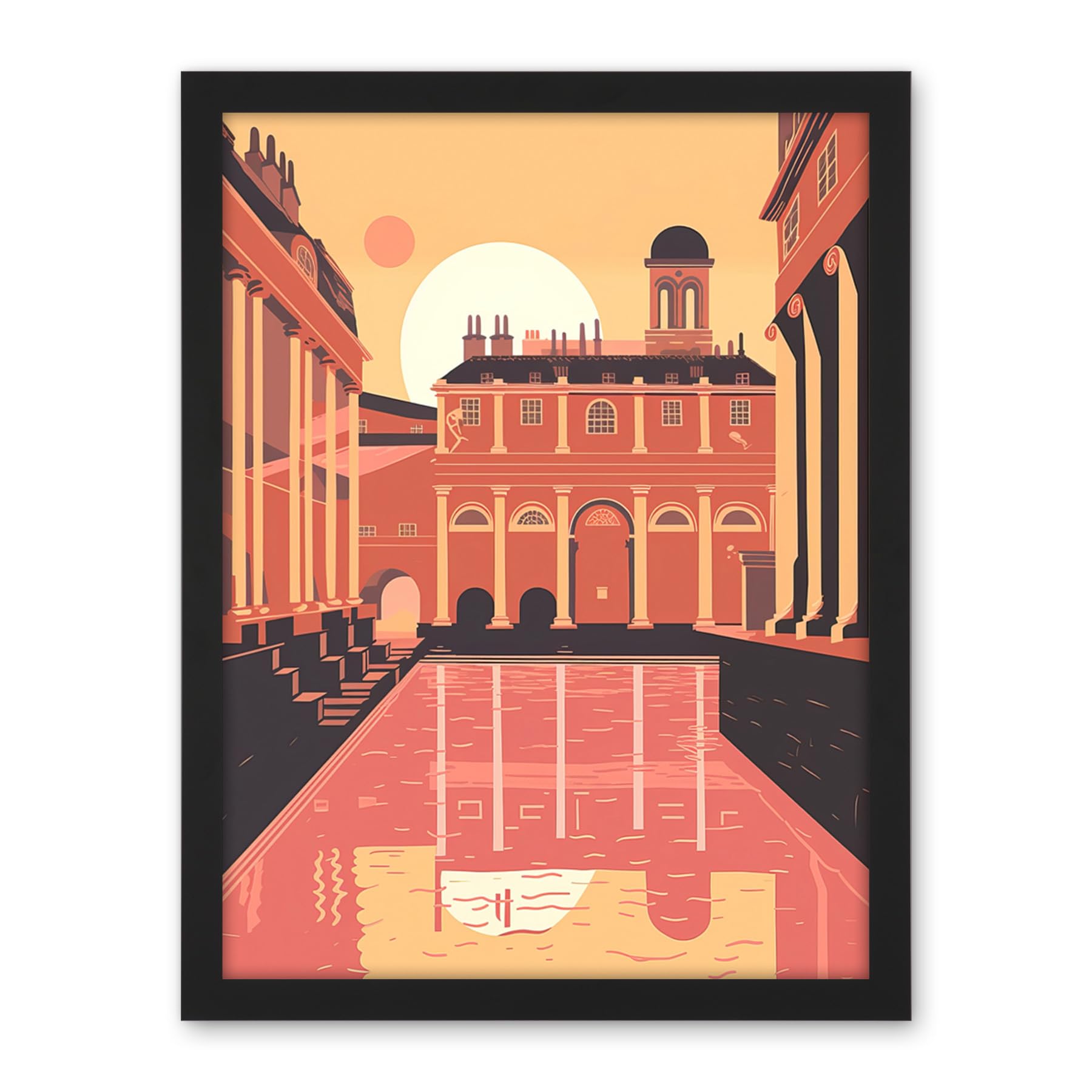 Artery8 Roman Baths Georgian Architecture Illustration Artwork Framed Wall Art Print 18X24 Inch