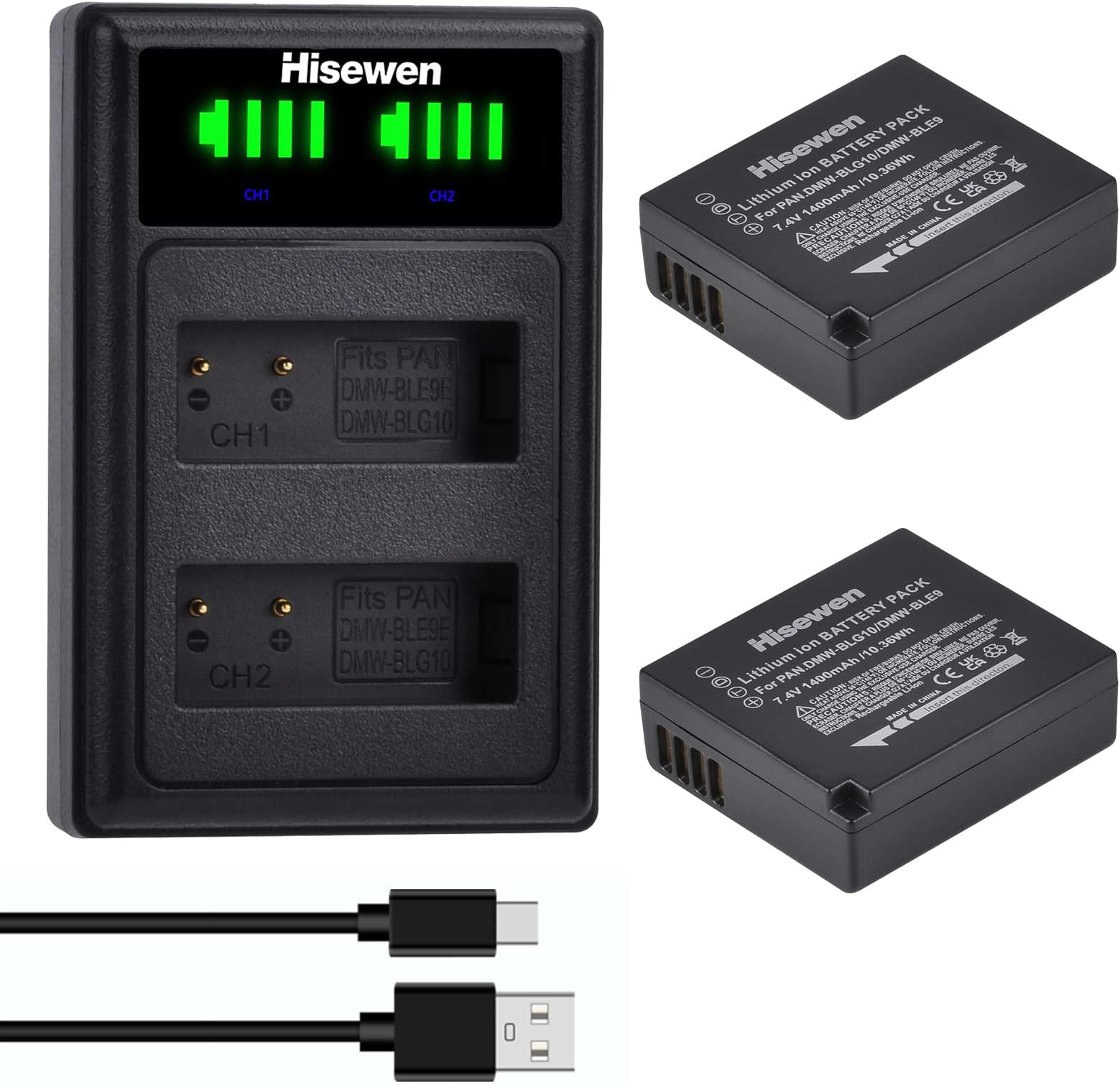 Hisewen 2 Pack DMWBLG10 BLG10e BLE9 Battery and Charger for Panasonic