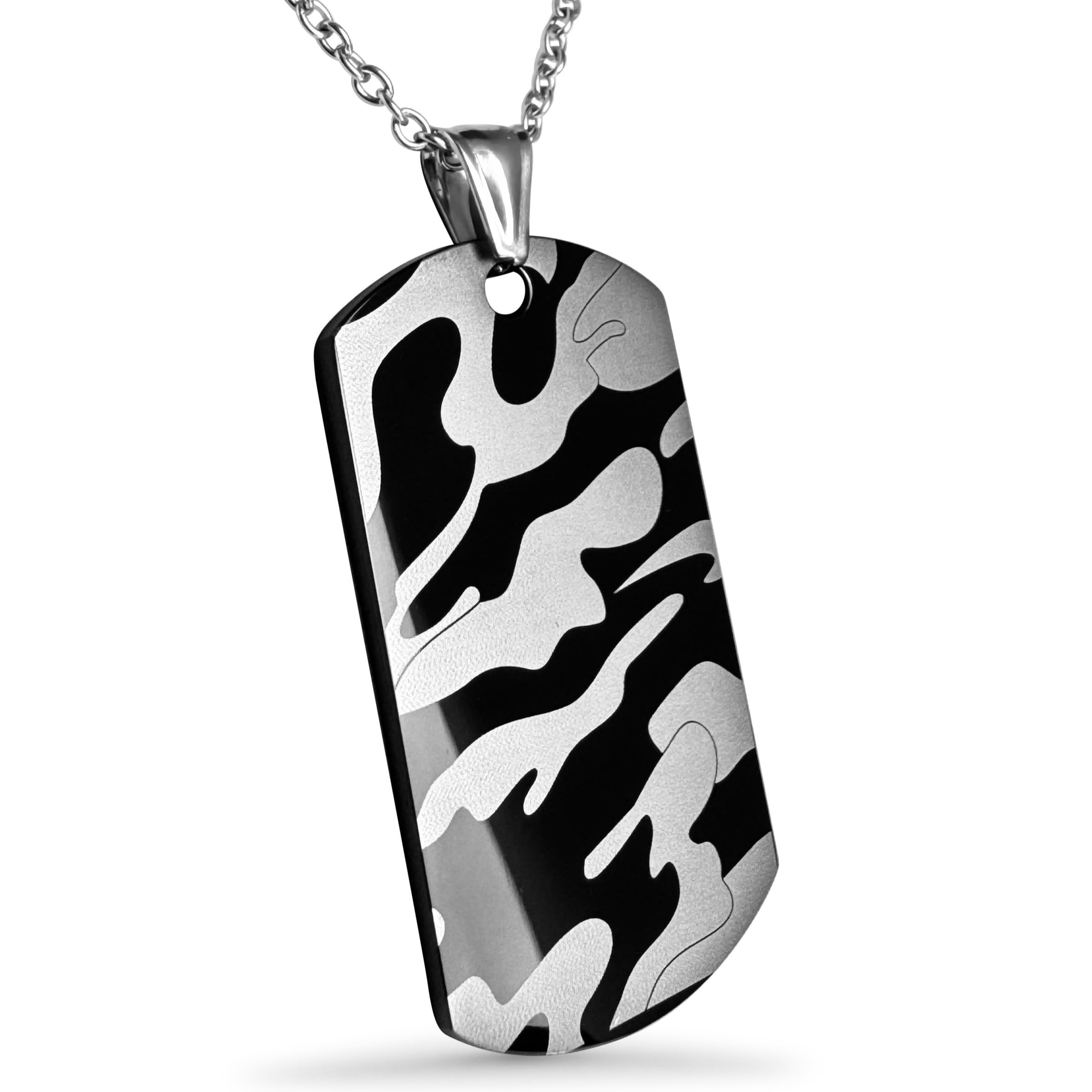 Personalisierte Kette mit Gravur Edelstahl 70 cm mit Anhänger Dog Tag Erkennungsmarke in silber schwarz - Personalisierte Halskette für Männer Frauen - Personalisierter Schmuck Damen Herren