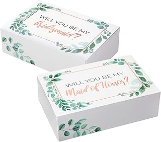 Pop Fizz Designs Bridesmaid Proposal Box Set - 6 Pack with 1 Maid of Honor and 5 Bridesmaid Boxes - Greenery with Rose Gold Foil