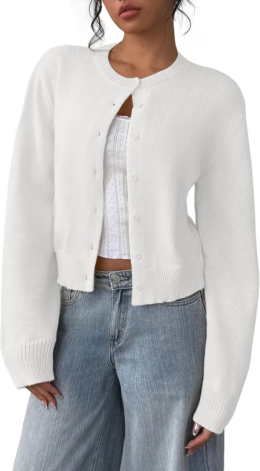 IWD Womens Cropped Cardigan Sweaters Knit Lightweight Crop Sweater Fall Outfits Trendy Open Front Clothes 2025