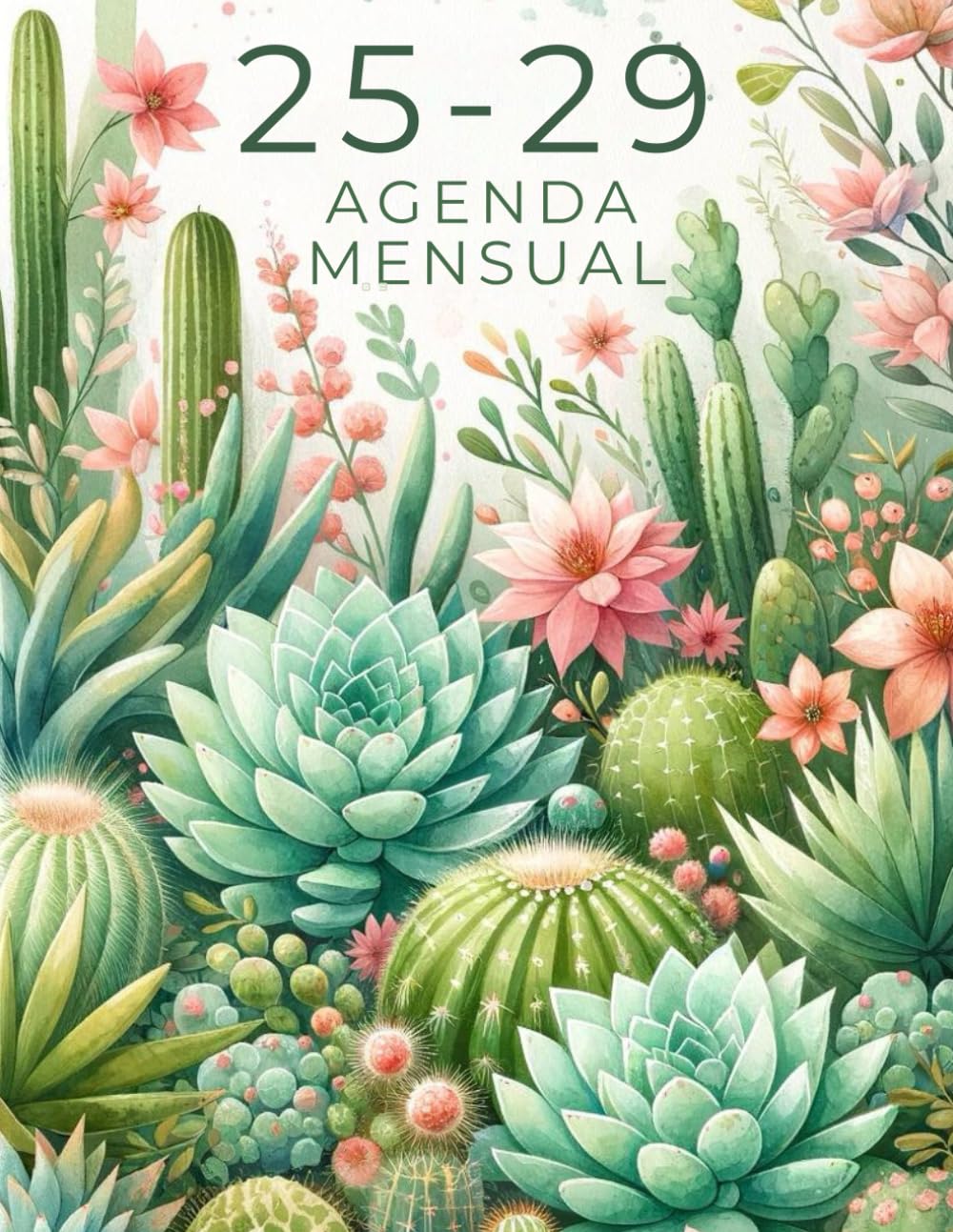 Agenda Mensual 2025-2029 Cactus: 5 Años Planificador con Calendario, Registro de Contraseñas, Citas, Notas y Mucho Más, (Enero a Diciembre ) Organizador Tamaño A4.