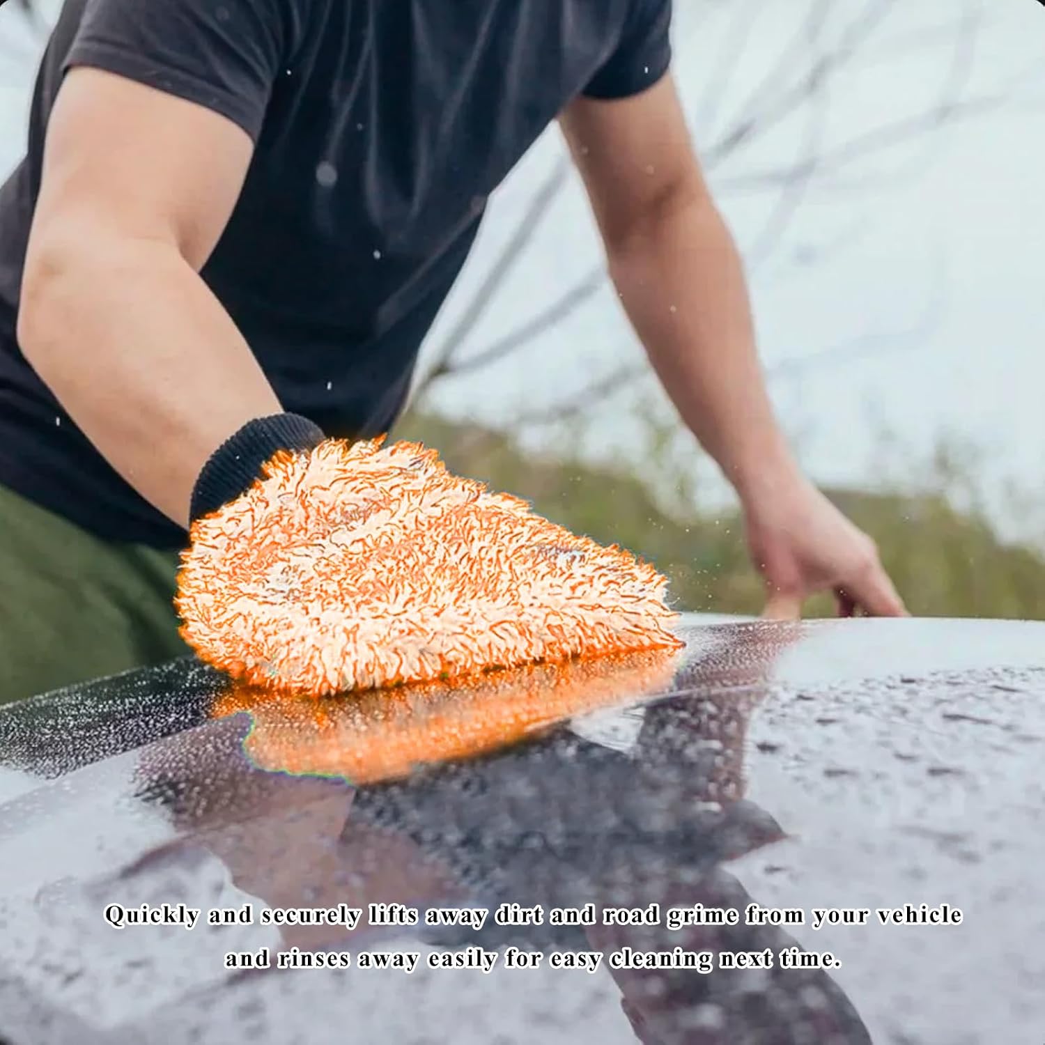 2 PCS Car Wash Mitts, 8×10 Inches Lint-Free & Scratch-Free Microfiber Cleaning Gloves, Ultra Absorbent Washing Glove Detailing Wash Mitt for Sedan Truck SUV, Car Accessories (Orange)
