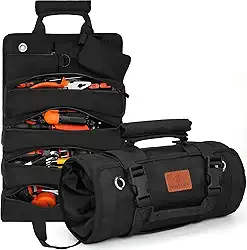 Bolsa de Ferramentas Enrolável Grande Capacidade – Organizador de Ferramentas Portátil Resistente e Impermeável em Tecido Oxford, Alça de Ombro Ajustável e Compacta para Profissionais e Uso Doméstico
