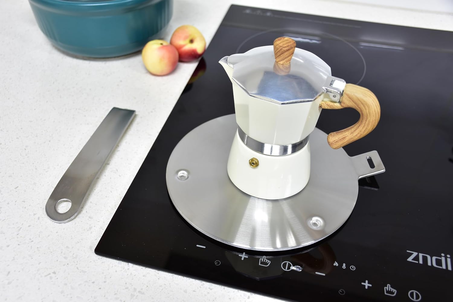 7.5 inch Heat Diffuser Stainless Steel Induction Adapter with Concave Spots for Electric Gas Stove Glass Induction Cooktop, Heats Up Faster,Detachable Handle