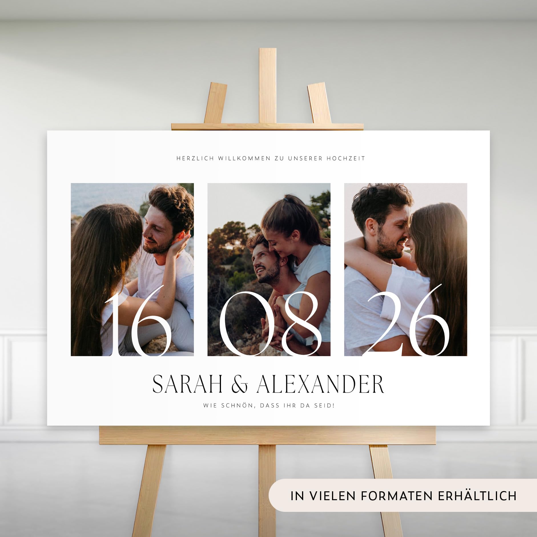 HEI Print Willkommensschild Hochzeit mit eignen Fotos, Namen und Datum, personalisierte Hochzeitsdeko, Willkommen Schild im Querformat, mit Bild, 60x40