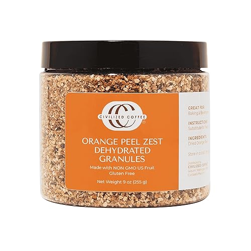 Civilized Coffee Gránulos deshidratados de cáscara de naranja para hornear y bebidas, tarro sin OMG y sin gluten (9 onzas)