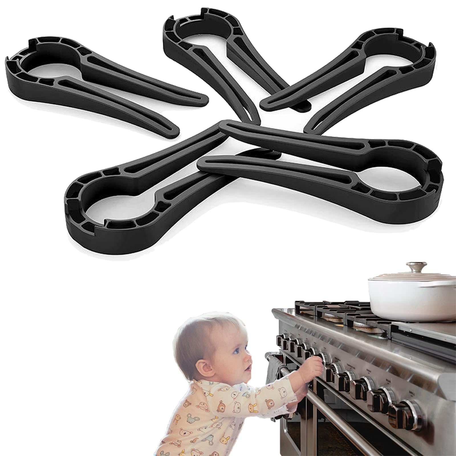 Stove Knob Safety Covers, Gas Stove Knob Locks 5-Pack, Oven Knob Covers for Child Safety and Proof (Black 5PCS)