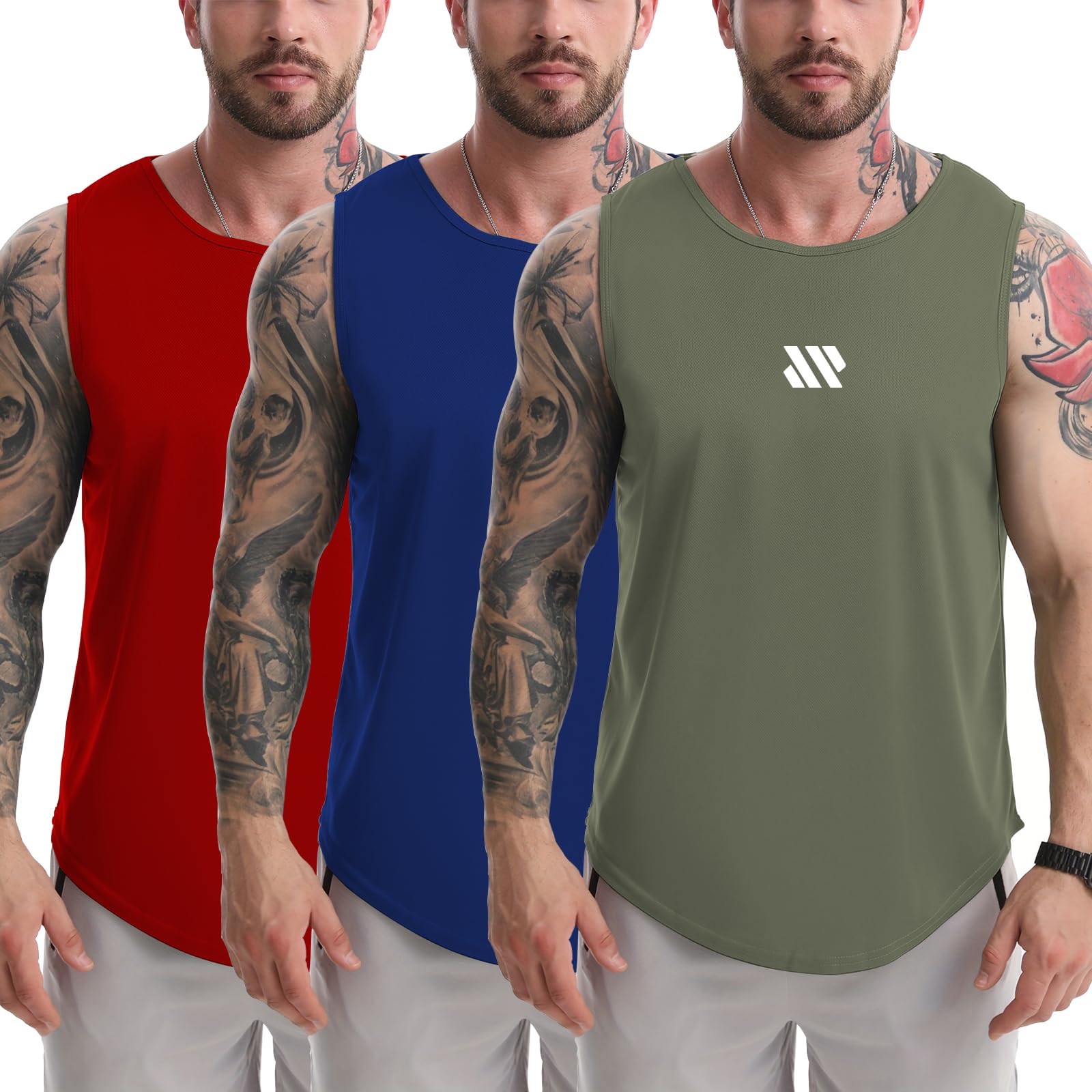 Camisetas sin mangas para hombre, 3 unidades, sin mangas, ajuste seco, gimnasio, entrenamiento, material de malla, secado rápido, atlético, correr