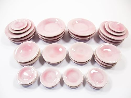 Casa de muñecas en miniatura de cocina de cerámica 36 platos mixtos color rosa - 5085