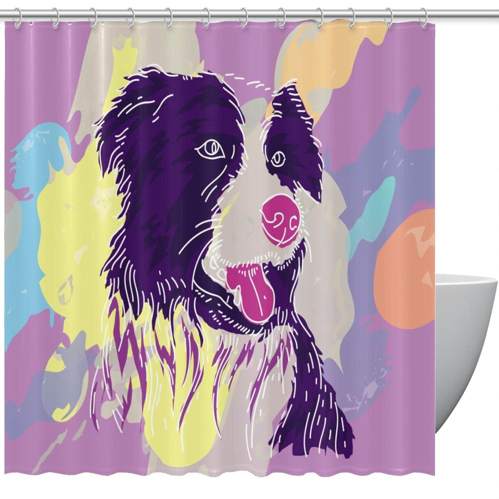 Rideau de douche Border Collie 183x183 tissu haut de gamme lavable
