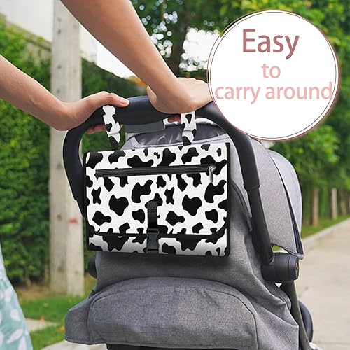 Miniatura 5 de Cambiadores portátiles, textura de vaca blancanegra, impermeable, plegable, cambiador de pañales, bolsa de viaje, cambiador de pañales de diseño