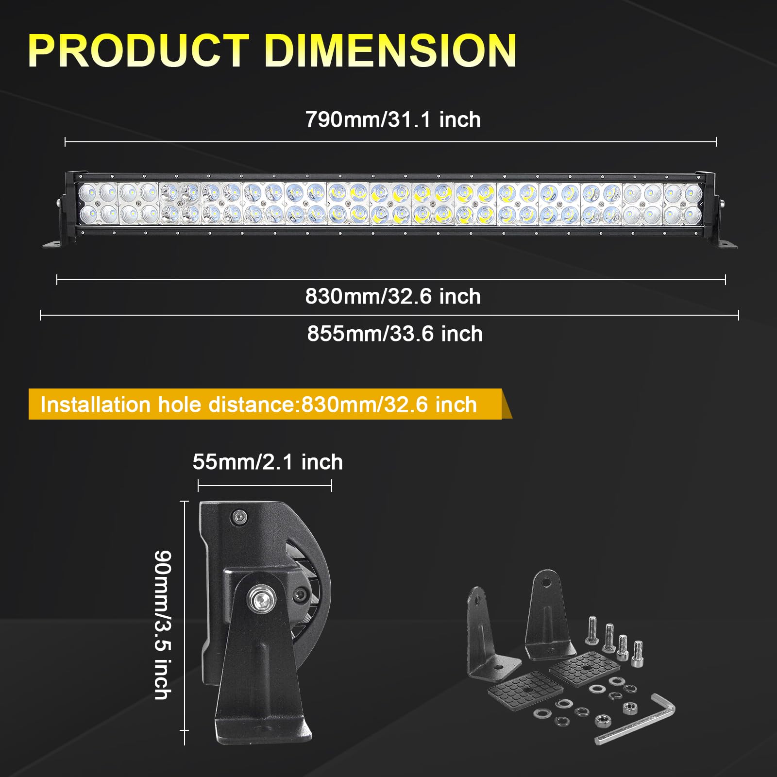 SKYWORLD LED Light Bar, 32 inch 180W Dual Row Straight LED Bar 6000K IP67 Waterproof Spot Flood Combo Offroad Work Driving Fog Lamp for Truck 4X4 ATV UTV Boat 12V 24V