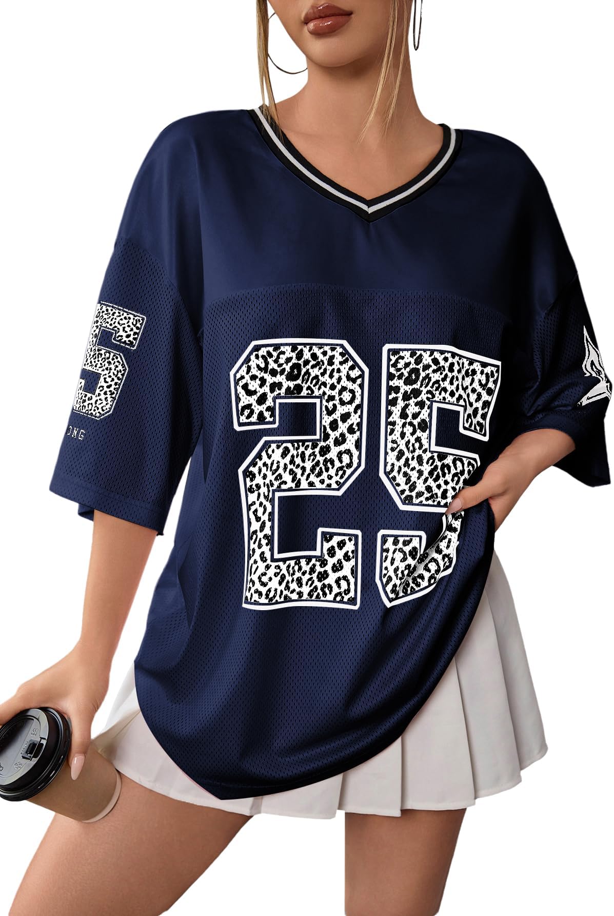 - Jersey Shirts for Women Y2k Graphic Number Oversized Tees V Neck Half Sleeve Cute Soccer Streetwear T Shirt Tops