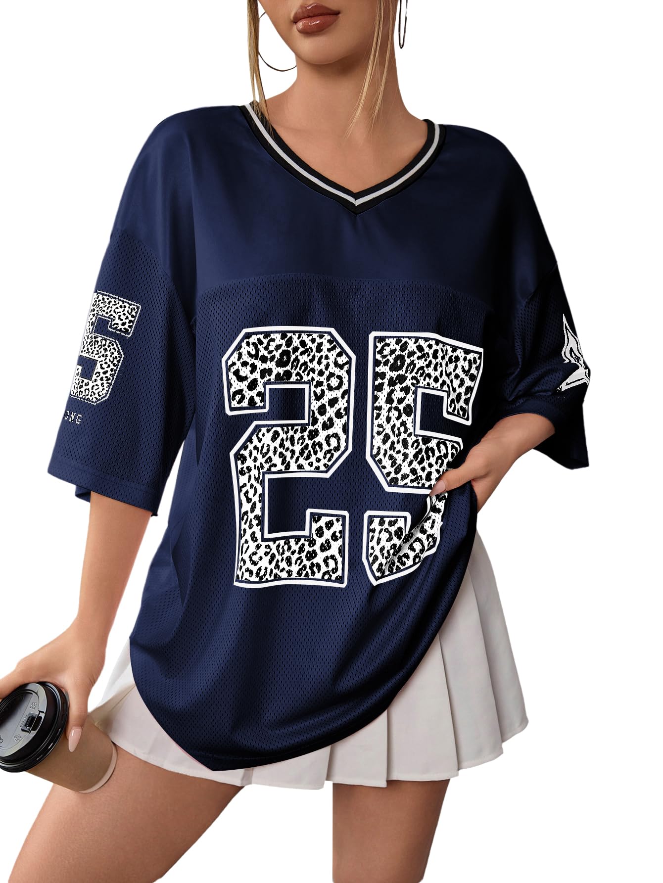 SOLY HUXJersey Shirts for Women Y2k Graphic Number Oversized Tees V Neck Half Sleeve Cute Soccer Streetwear T Shirt Tops