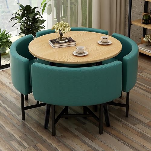 Cotton and Linen Table and Chair Set,Round Kitchen Dining Table