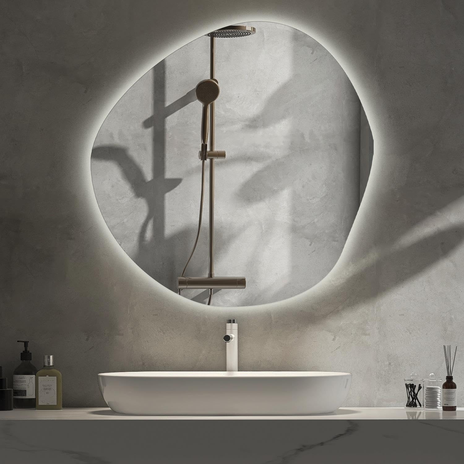 Tulup Espejo para El Hogar Decoración De Habitaciones Warm Light 90 cm Espejo Cloud Fleck Prime Irregular Mirror Led Interior
