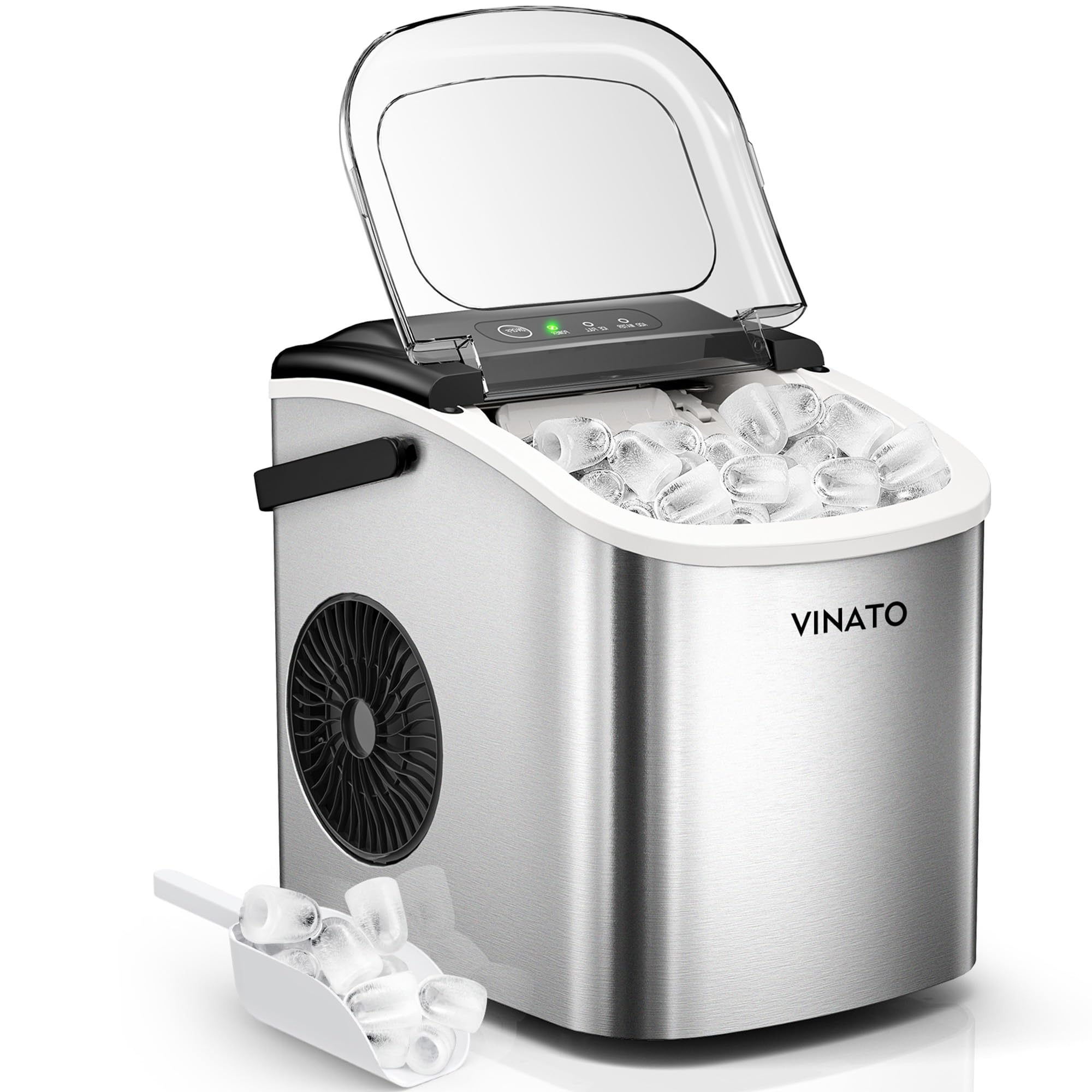 VINATO Macchina per il Ghiaccio, Macchina per il Ghiaccio 12kg/24h, 9 Cubetti di Ghiaccio in soli 6-8 Minuti, Macchina ghiaccio casa Portatile per Cucina, Bar, Campeggio