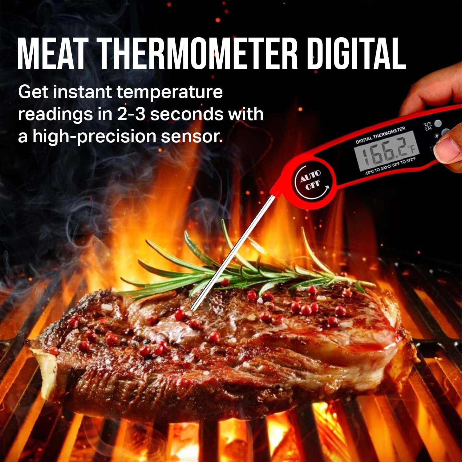 Meat Thermometer Digital, Instant Read Food Thermometer for Cooking, Grilling and Air Fryer, Kitchen Gadgets and BBQ Accessories, Digital Probe Thermometer for Grill, Griddle and More