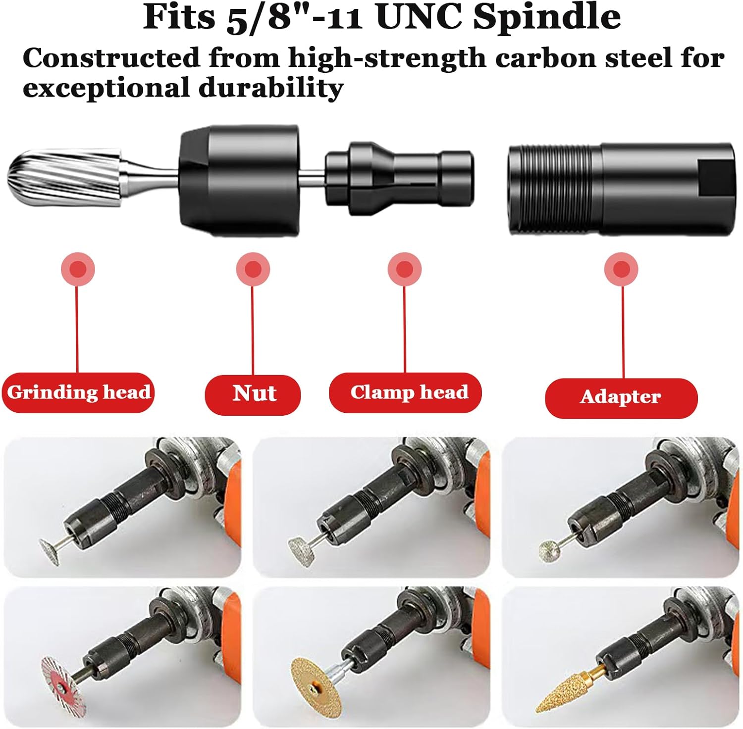 2-Pack Angle Grinder to Die Grinder Adapter。 5/8"-11 Thread to 1/4" (6mm) & 1/8" (3mm) Collet Chucks, Heavy Duty Extension Connecting Rod for Rotary Burrs, Wood Carving & Metal Polishing