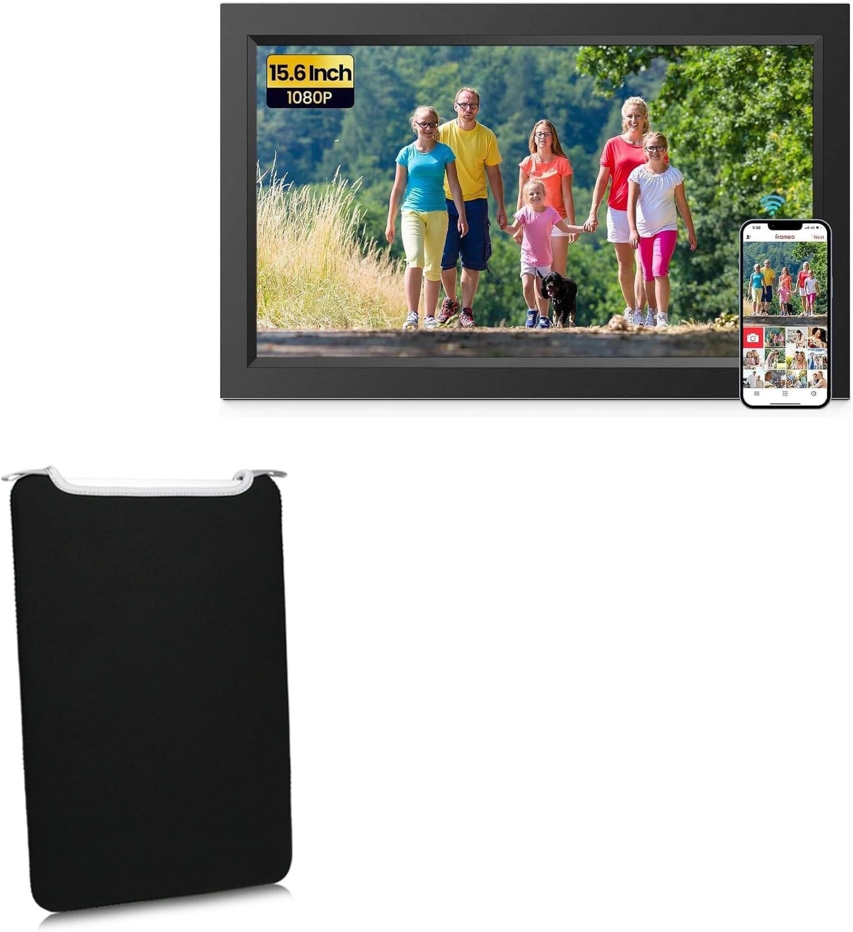 BoxWave Case Compatible with Jazeyeah 15.6 in Large Digital Picture Frame - SlipSuit, Soft Slim Neoprene Pouch Protective Case Cover - Jet Black