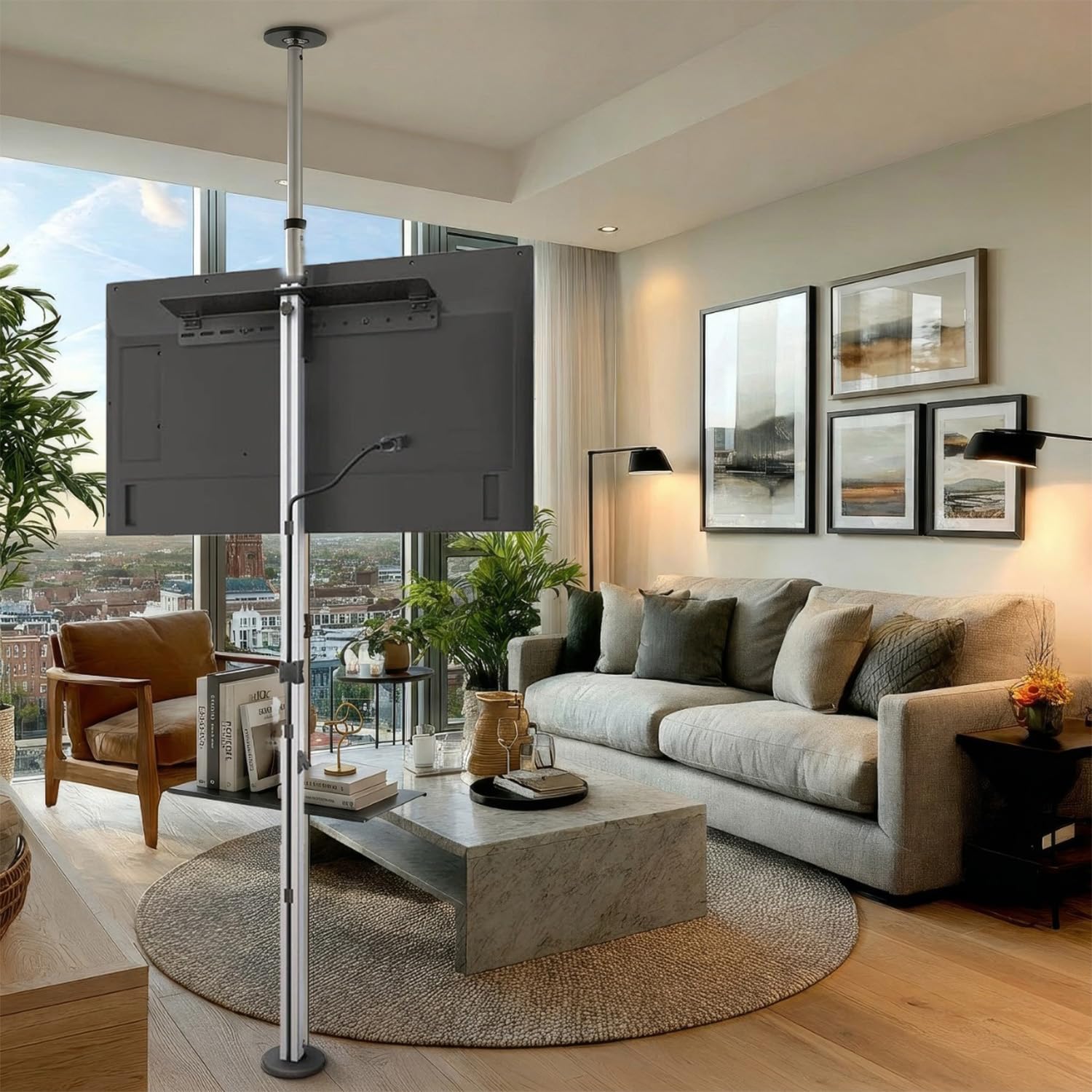 Maclean MC-791N Porta TV Telescopico Soffitto- Pavimento con mensola 37 "-70", max. 30 kg