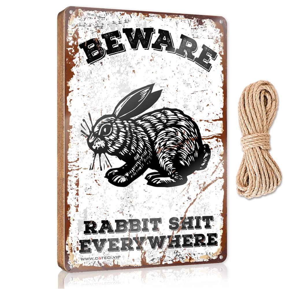 Farmhouse Decor Signs Beware Rabbit Shit Everywhere Wooden Sign Gift For Boss Woman Fall Porch Sign(15X28CM)