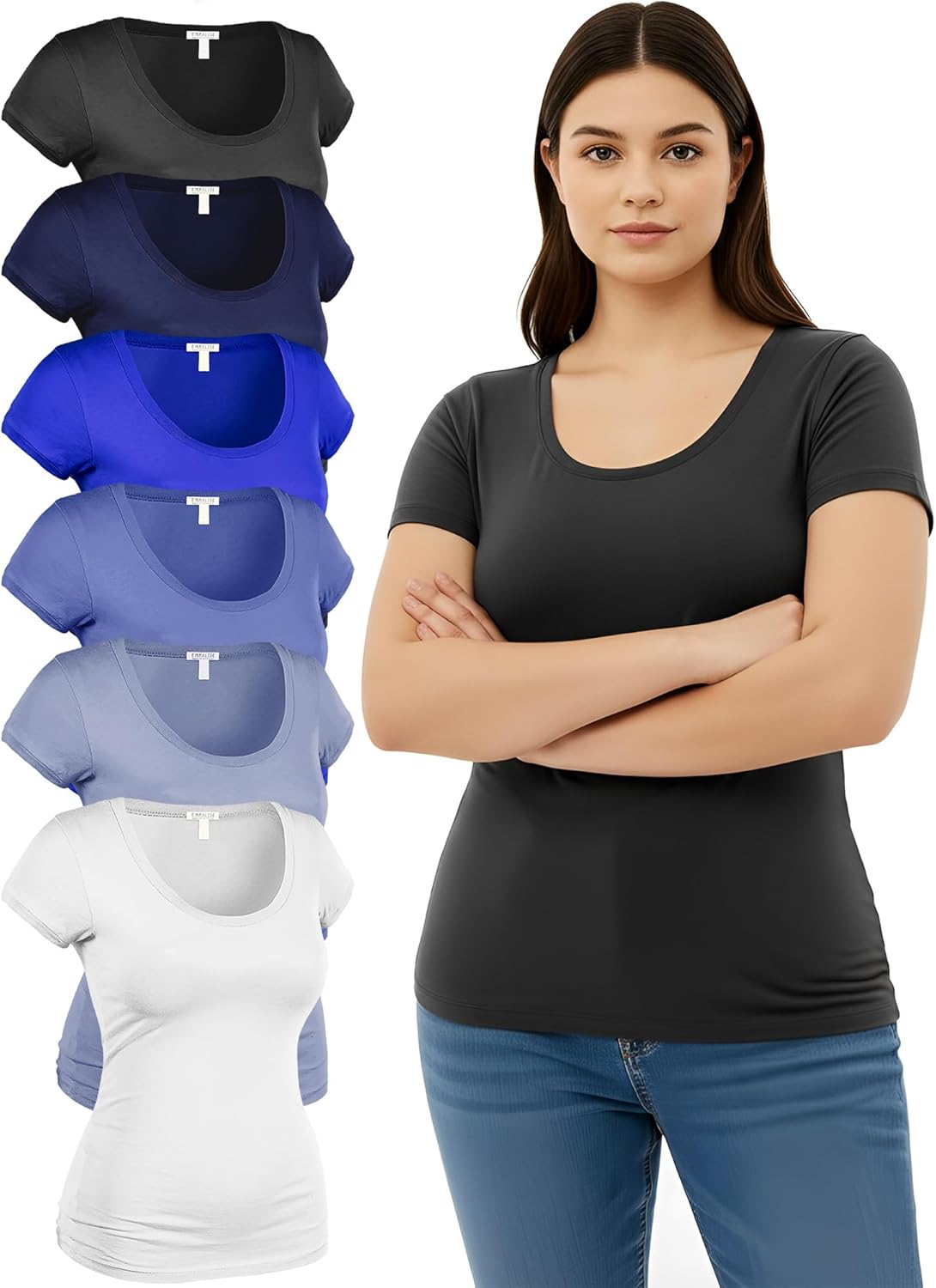 Emmalise Women Plus Size Tops Short Sleeves Scoop Neck Shirts Bundle Deal Pack