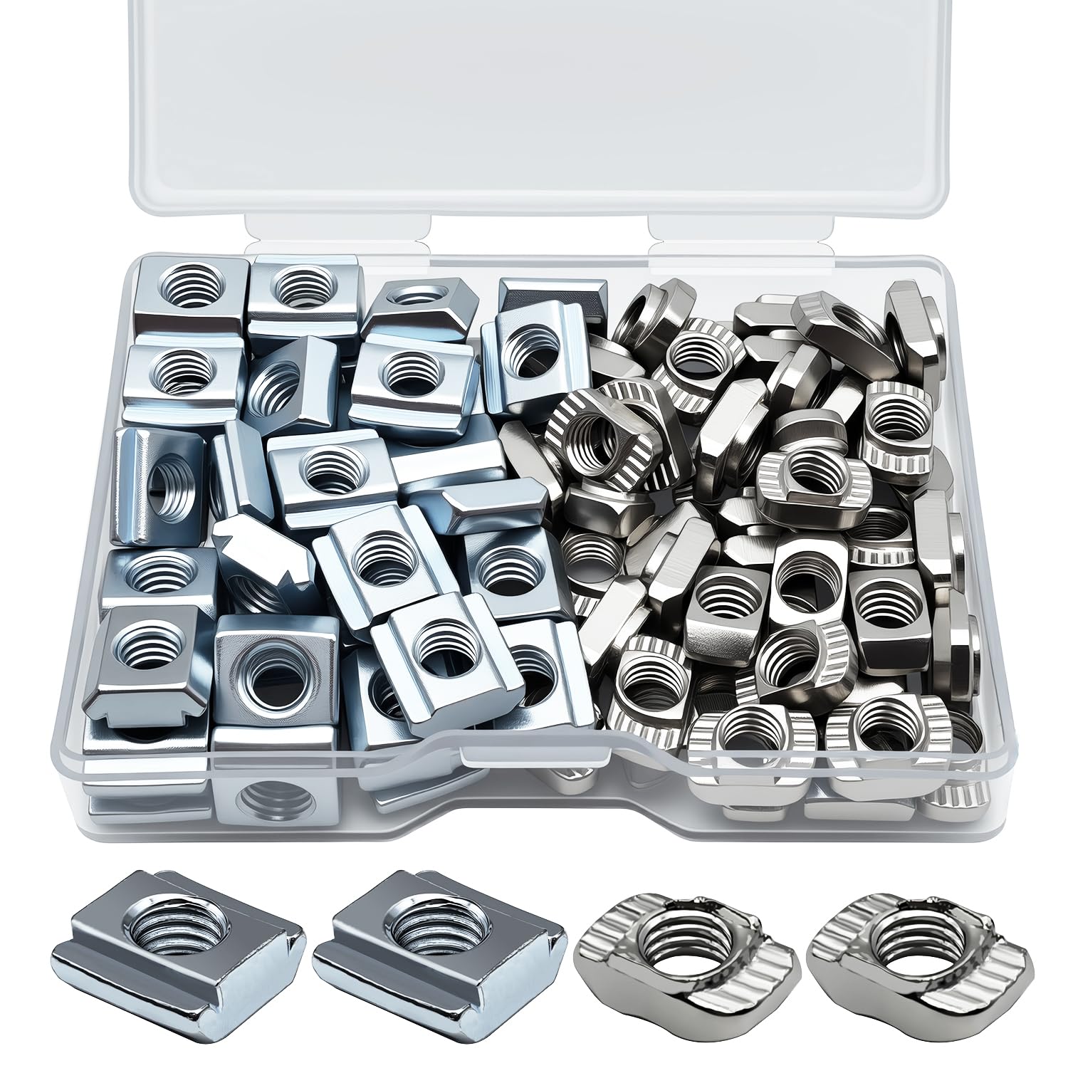 100Pcs 2020 Series M5 Carbon Steel Sliding & Drop-in T-Nuts, 50Pcs Metric Thread Slide-in T-Nut+50Pcs Hammer Head Drop-in T Nut for 6mm T-Slot Aluminum Extrusion Accessories Extruded Aluminum Hardware