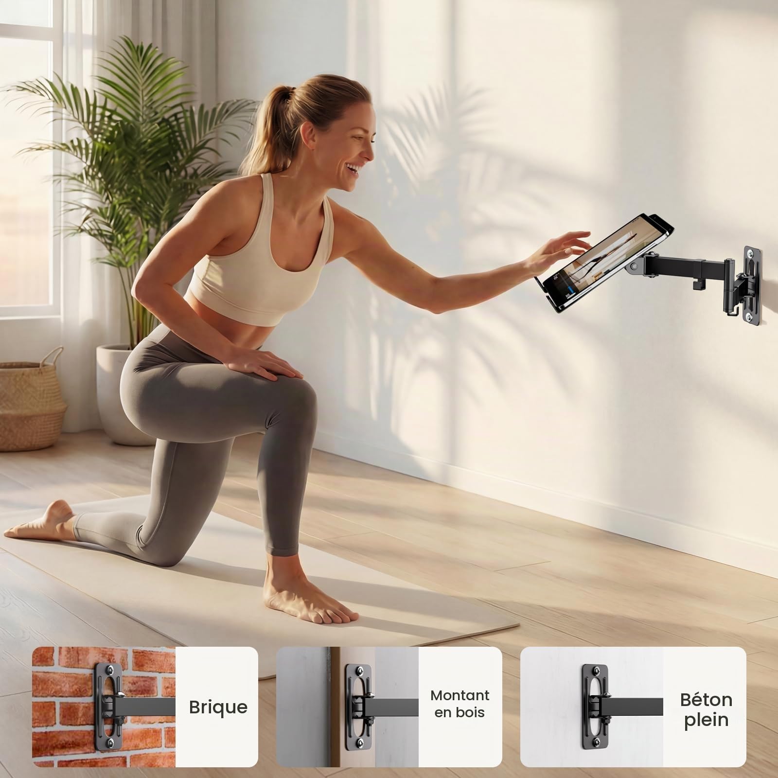 Support Mural pour Ordinateur Portable & Tablette, Capacité 5 KG, Bras en Métal 300x250 mm, Compatible PC 12-17″ & Tablette 10-13″, Norme VESA 75/100 mm, pour Bureau Maison & Cuisine