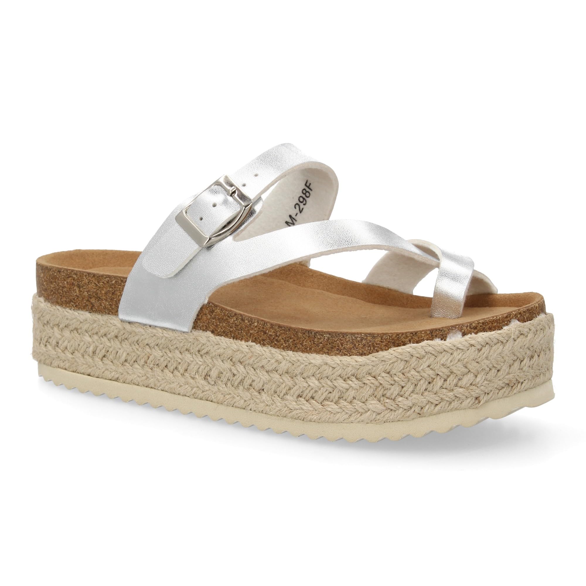 shoes&blues.es Sandalia de Plataforma para Mujer, Diseno de Tiras, sujeccion Empeine y Dedo. Cierre Ajustable de Hebilla en el Empeine. Suela de Esparto Comoda y Ligera Ideal Verano