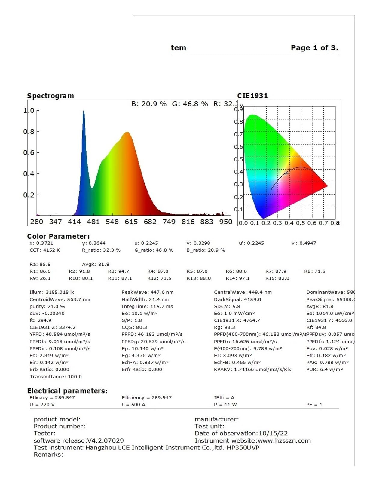 Cyfrowy Spektrofotometr, Ręczny Spektrometr 230nm–850nm Natężenie Promieniowania UV MW/m2 Długość Fali Światłomierz
