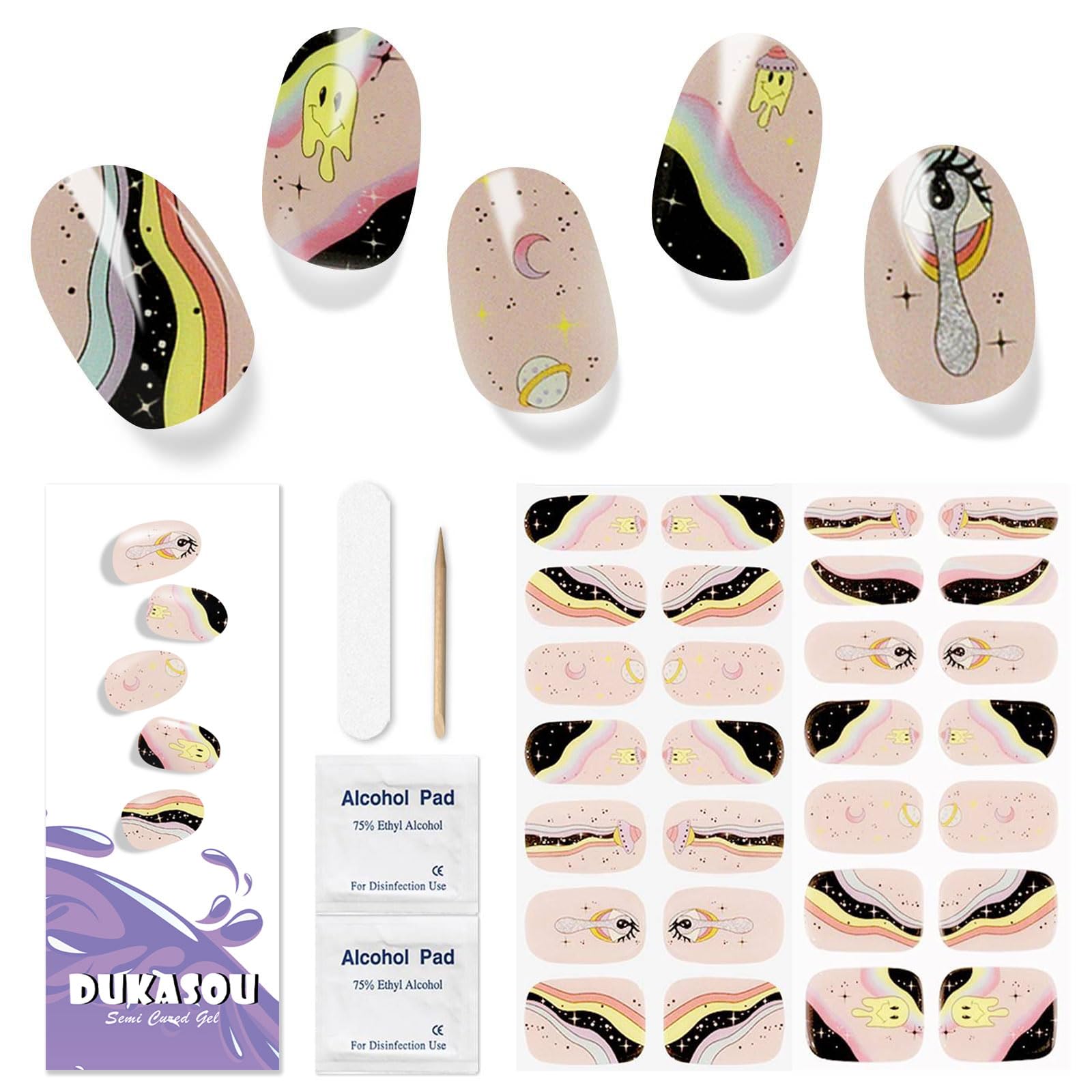 Semi Cured Gel Strips, 28 pcs Work with Any UV Lamp, Long Lasting Stickers Full Wraps, Salon Quality, Easy to Apply (Nude)