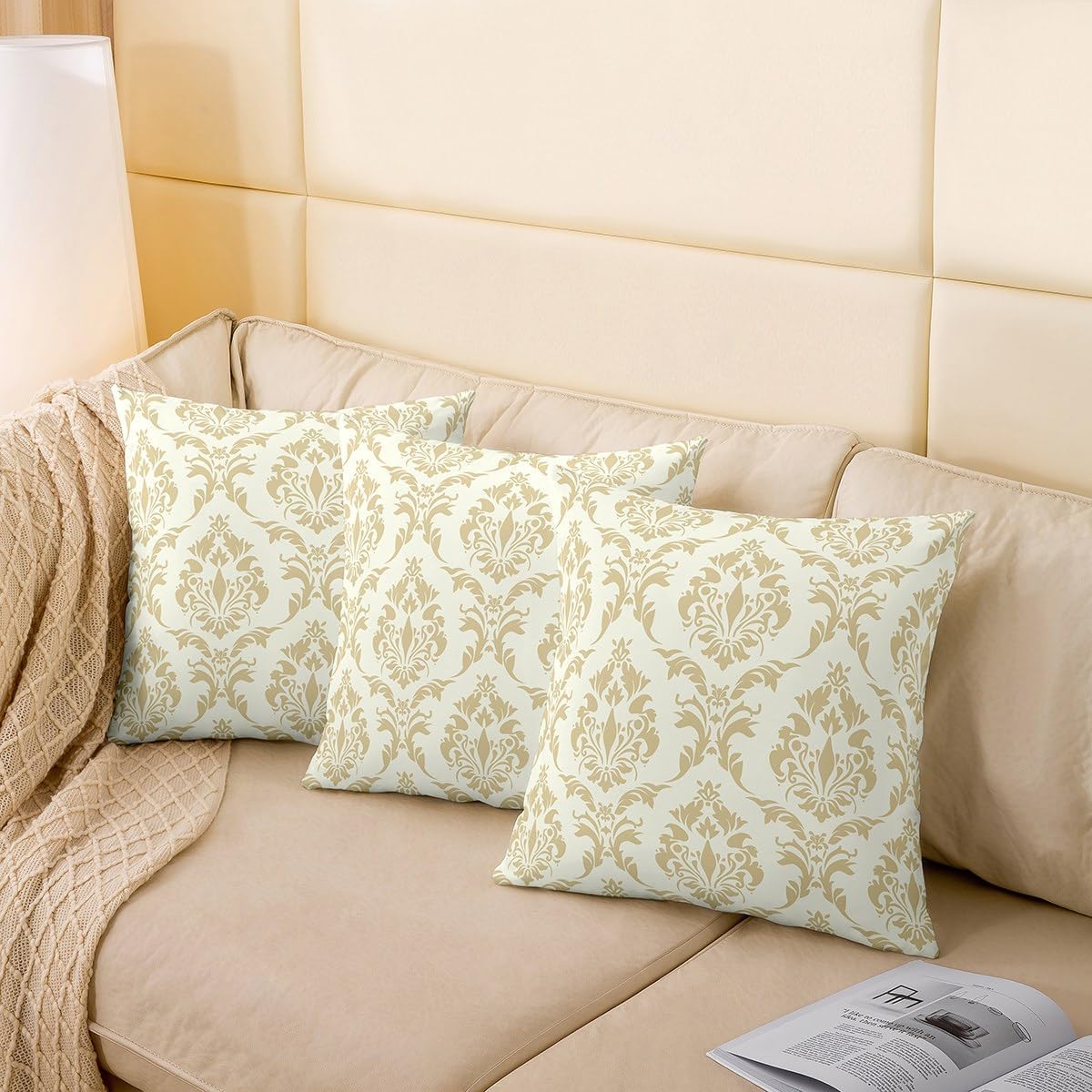 Erosebridal Pack of 4 Gold Damask Pillow Covers 20x20,Antique Baroque Vintage Floral Throw Pillow Covers,Classical Flowers Pillow Covers Kids Teen Adults,Elegant European Art Style Cushion Cases