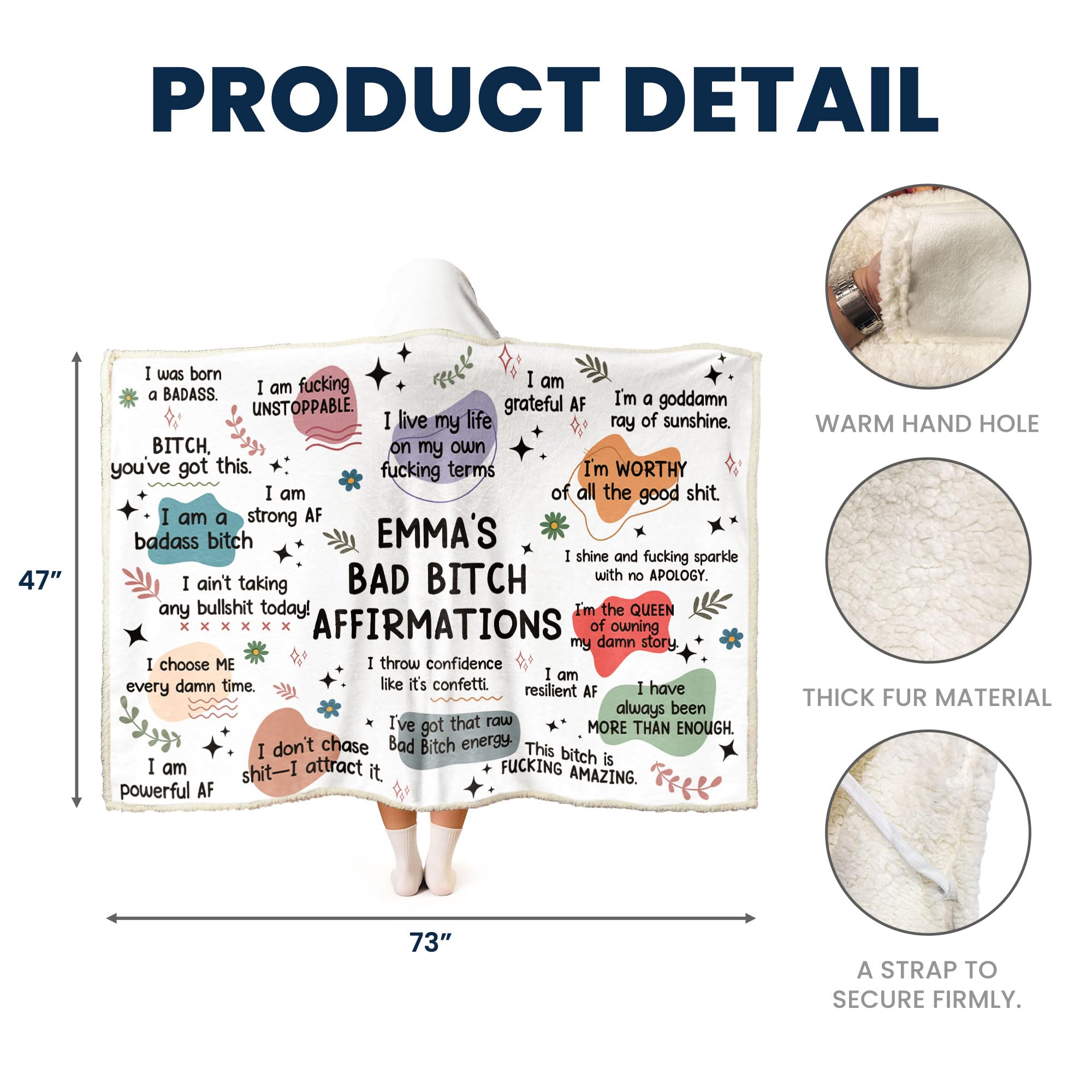 Macorner Personalized Affirmations Wearable Blanket Hoodie, Mental Health, Christmas Inspirational, Motivational Gifts