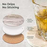 Vista 3 de LIFVER Juego de 6 posavasos absorbentes para bebidas, posavasos de piedra de cerámica estilo mármol para protección de mesa de bebidas, posavasos