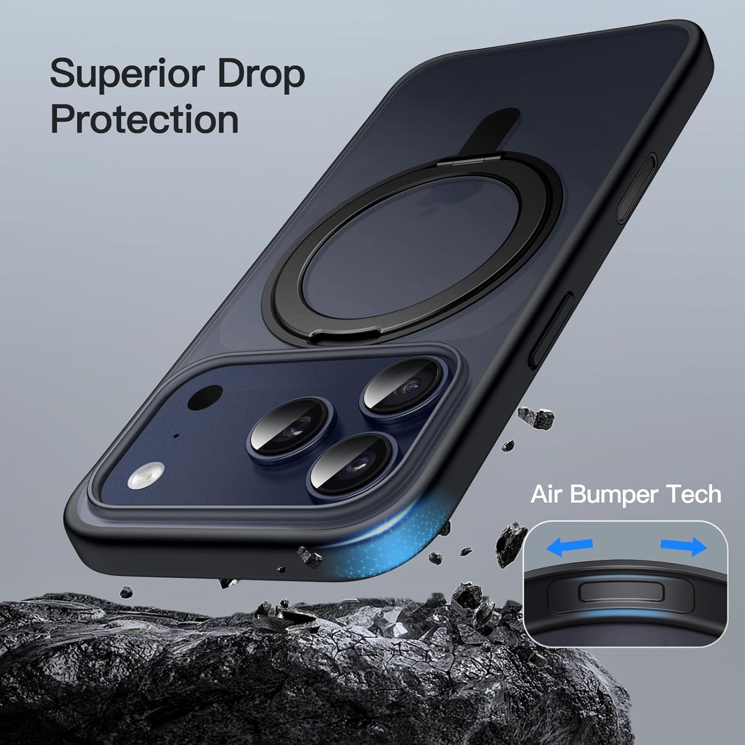 JETech 360 Degree Rotatable Ring Case for iPhone 17 Pro 6.3-Inch with Camera Control Button, Compatible with MagSafe, Slim Shockproof Phone Cover with Stand & Ring Holder (Black) - Image 7