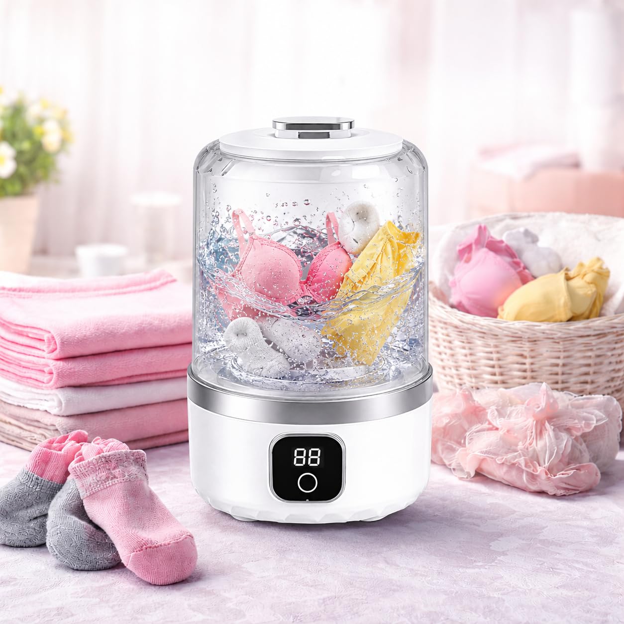 Mini Washing Machine Portable Washer for Baby Clothes & Underwear – Compact Travel Laundry Washer for Apartments, Dorms, RVs & Small Spaces with Deep Cleaning