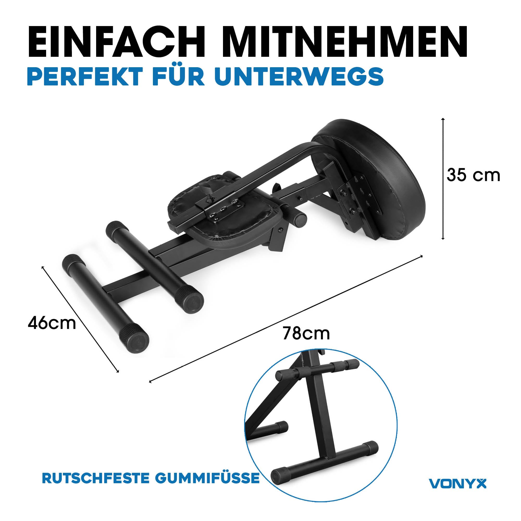 Vonyx Gitarrenhocker – Höhenverstellbar mit Lehne & Fußstütze – Klappbar für Keyboard & Schlagzeug, Bis 100 Kg, Arbeitshocker - Schwarz