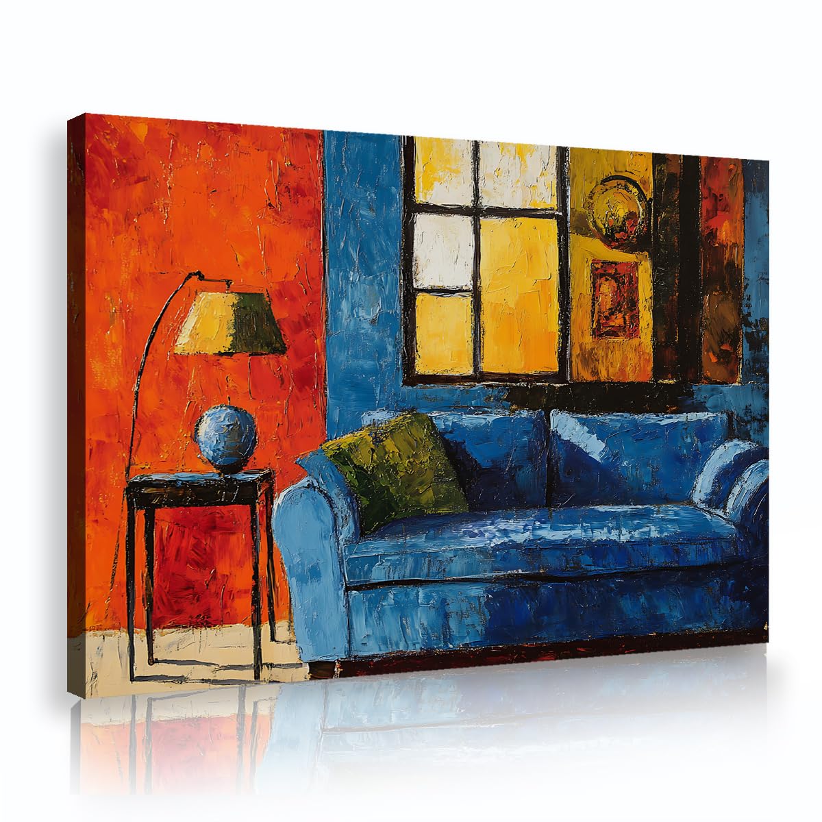 Via Vela Abstract Blue Couch Framed Canvas Wall Art Modern Living Room Picture Vivid Orange Accent Textured Style Aesthetic Art Poster For Bedroom Above Bed 80x120cm