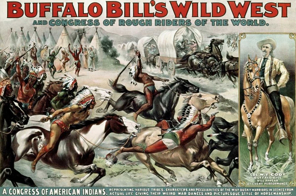 Feeling at home Lienzo-con-AMERICANO-BOX-Buffalo-Bills-Wild-West-Poster-Desconocidos-Animales-Fine-Art-print-on-wood-frame-Horizontal-25x38_in