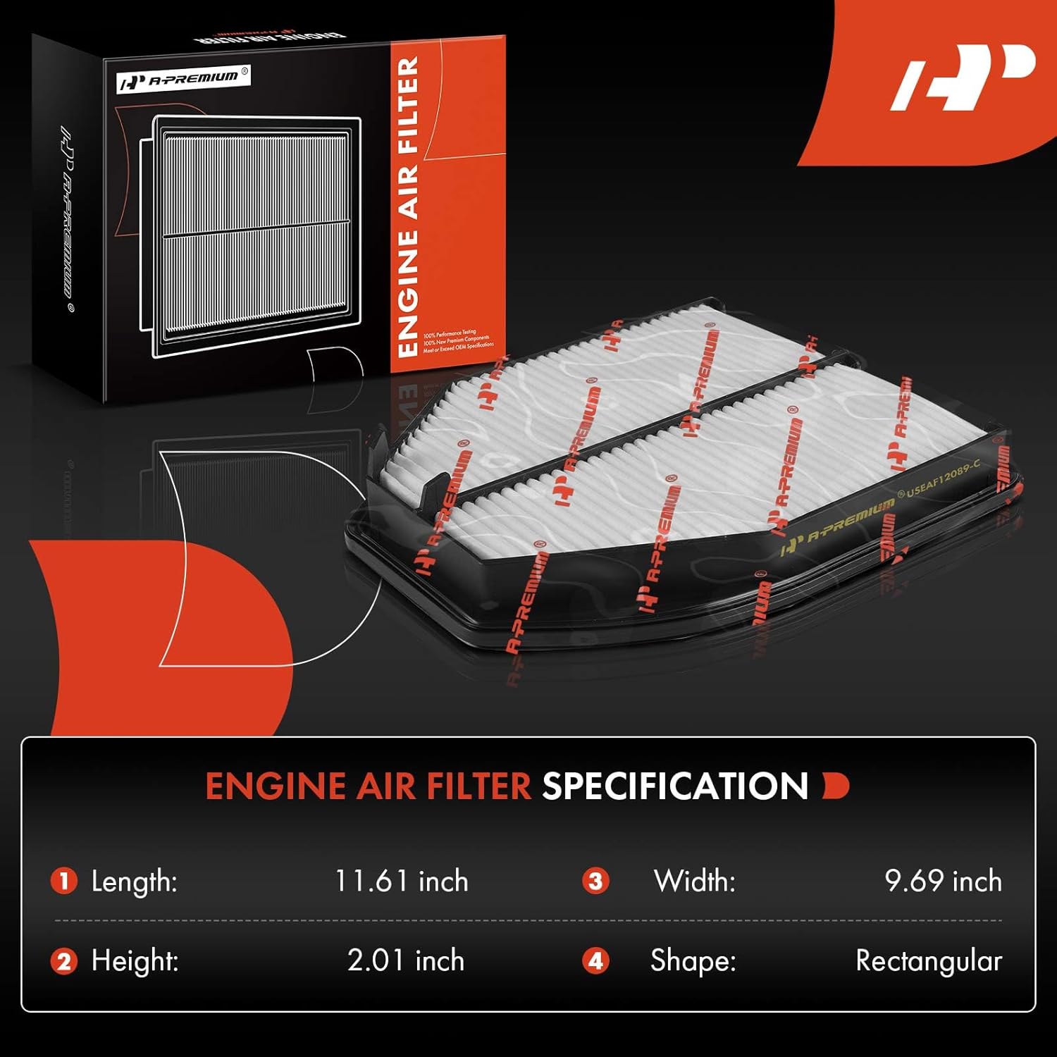 A-Premium 2-PC Engine Air Filter Compatible with Acura ILX 2016-2022, 2.4L, Replace# 17220R4HA00