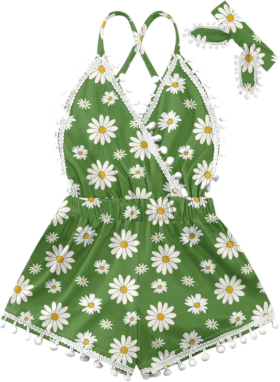 6M-3T Baby Girl Backless Bodysuit Outfit Set Romper Jumpsuit with Headband