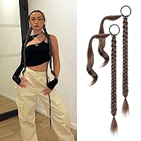 Vista 38 de YOGFIT 2 extensiones de cola de caballo trenzadas, extensiones de cabello largo y lacio envolvente, extensiones de cabello sintético suave natural