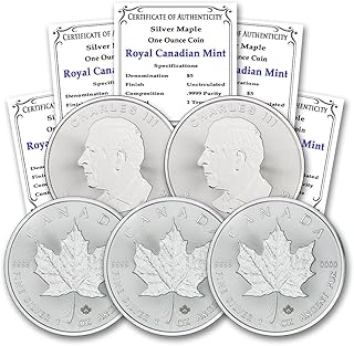 2025 - Lot of (5) 1 oz Canadian Maple Leaf Silver Coins Brilliant Uncirculated with Certificates of Authenticity $5 Seller BU