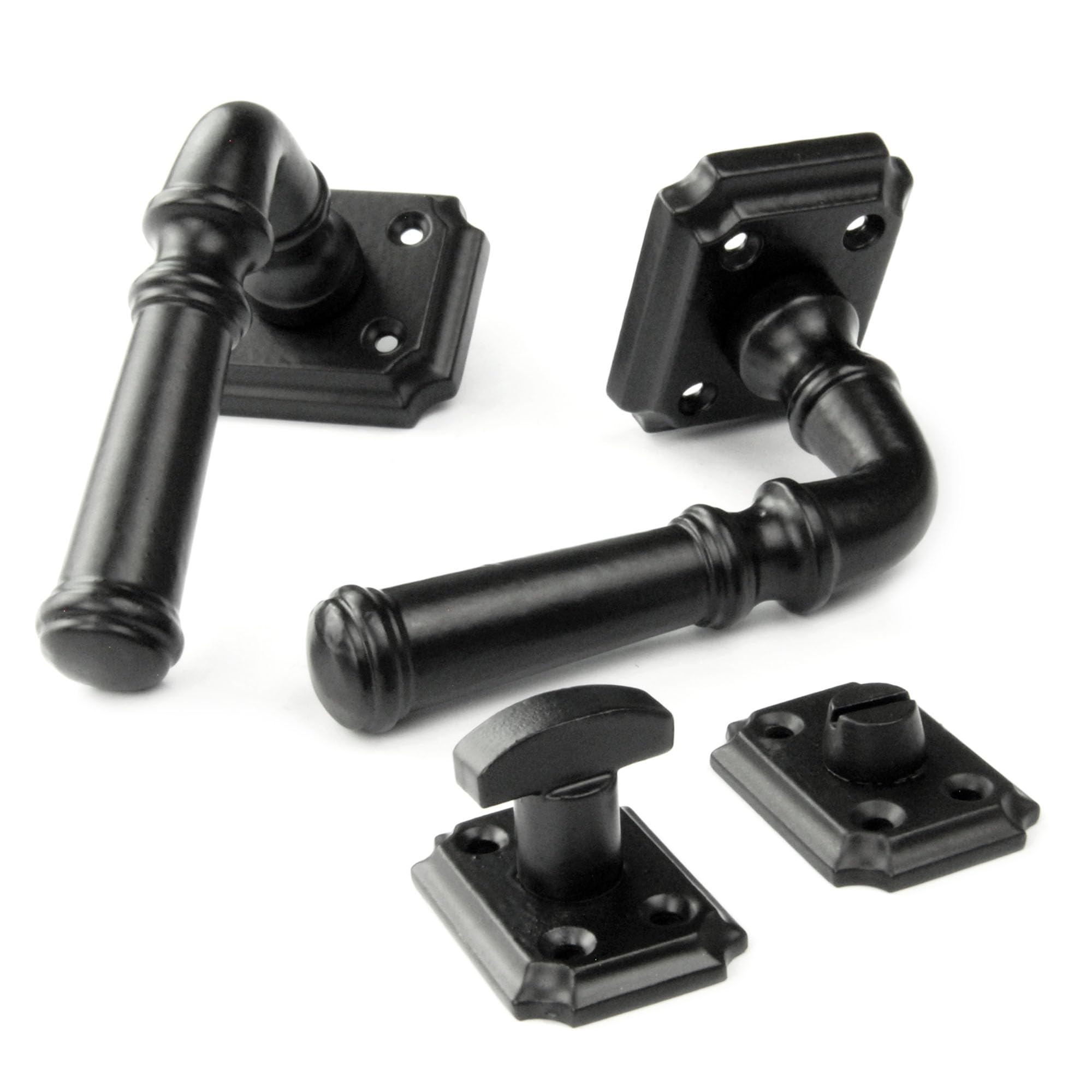 Underground Parts Black Vintage Style Cast Iron Lever Door Handles On A Square Rose - Satin (Bathroom Lever Handles)