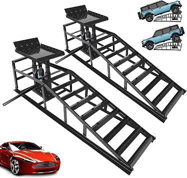 3 Ton Hydraulic Car Ramps, 2PCS, Adjustable Height 9.8"-15" | Heavy Duty 6600 lbs Vehicle Lifts with Jack, Steel Portable Ramps for Oil Change, Auto Repair, Garage & Home Maintenance