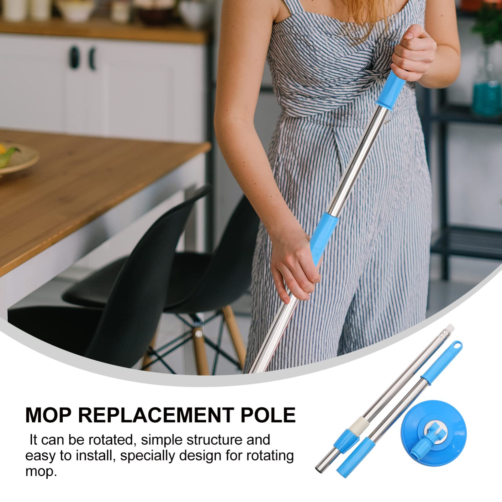 TOVINANNA Stainless Steel Mop Pole Replacement Handle Durable Rotating Mop Accessories for Efficient Cleaning Home Office Lightweight and Easy to Store for