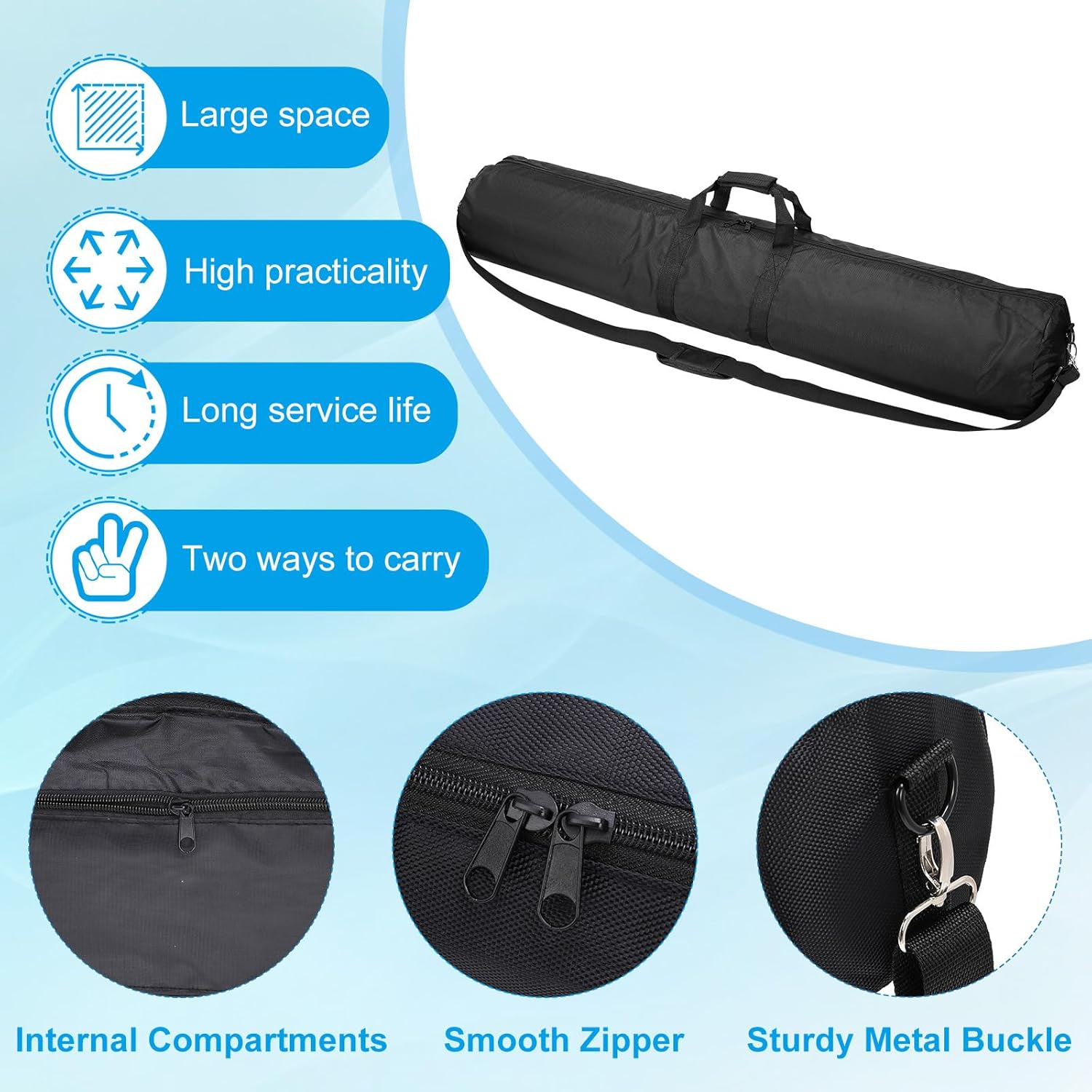 PATIKIL Tripod Carrying Case, 47.2" x 7.9" Heavy Duty Nylon Padded Tripod Bag with Adjustable Shoulder Straps and Handles for Light Stands Umbrellas Tripods Mic Speaker Stand, Black