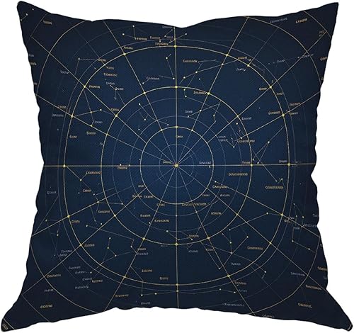 Moslion Funda de almohada decorativa de lino y algodón con diseño de mapa de estrellas, constelación de luz de ciudad en cielo nocturno, 18 x 18